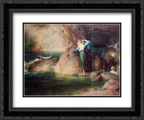 Halcyone 24x20 Black Ornate Wood Framed Art Print Poster with Double Matting by Draper, Herbert James Draper