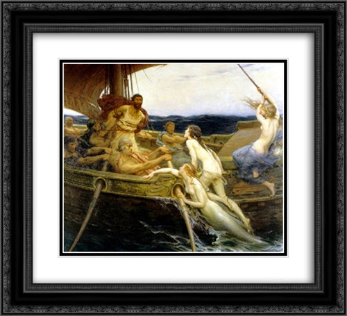 Ulysses and the Sirens 22x20 Black Ornate Wood Framed Art Print Poster with Double Matting by Draper, Herbert James Draper
