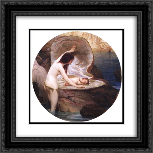 Waterbaby 20x20 Black Ornate Wood Framed Art Print Poster with Double Matting by Draper, Herbert James Draper