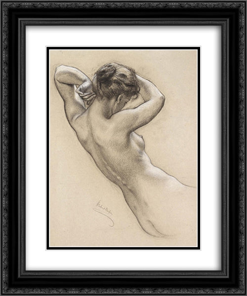 Study of Florrie Bird for a water nymph in 'Prospero Summoning Nymphs and Deities' 20x24 Black Ornate Wood Framed Art Print Poster with Double Matting by Draper, Herbert James Draper