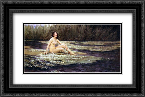 The Water Nymph 24x16 Black Ornate Wood Framed Art Print Poster with Double Matting by Draper, Herbert James Draper