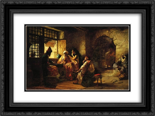 An Interesting Game 24x18 Black Ornate Wood Framed Art Print Poster with Double Matting by Bridgman, Frederick Arthur