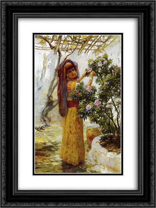 In the Courtyard 18x24 Black Ornate Wood Framed Art Print Poster with Double Matting by Bridgman, Frederick Arthur