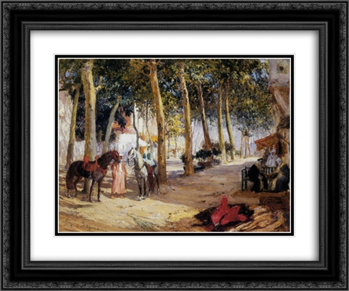 A Shady Street 24x20 Black Ornate Wood Framed Art Print Poster with Double Matting by Bridgman, Frederick Arthur