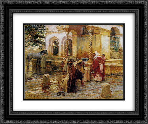 Fountain of Borkadem 24x20 Black Ornate Wood Framed Art Print Poster with Double Matting by Bridgman, Frederick Arthur