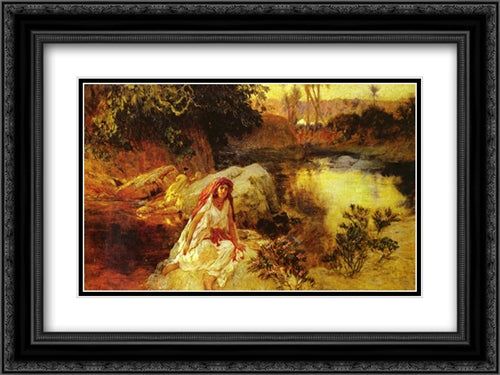 At The Oasis 24x18 Black Ornate Wood Framed Art Print Poster with Double Matting by Bridgman, Frederick Arthur