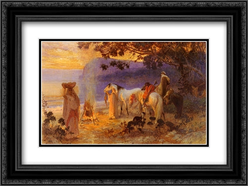 On The Coast Of Kabylie 24x18 Black Ornate Wood Framed Art Print Poster with Double Matting by Bridgman, Frederick Arthur