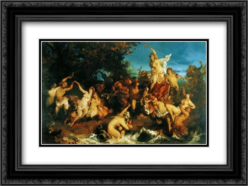 The Triumph of Ariadne 24x18 Black Ornate Wood Framed Art Print Poster with Double Matting by Makart, Hans