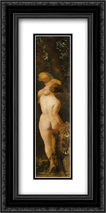 The Five Senses: Touching 12x24 Black Ornate Wood Framed Art Print Poster with Double Matting by Makart, Hans