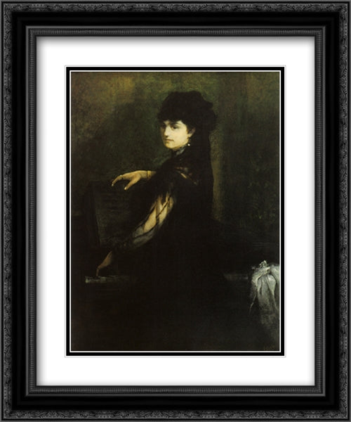 Amalie Makart at the Piano 20x24 Black Ornate Wood Framed Art Print Poster with Double Matting by Makart, Hans