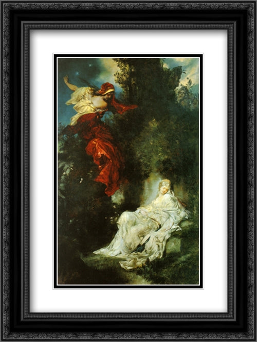 Snow White Sleeping 18x24 Black Ornate Wood Framed Art Print Poster with Double Matting by Makart, Hans