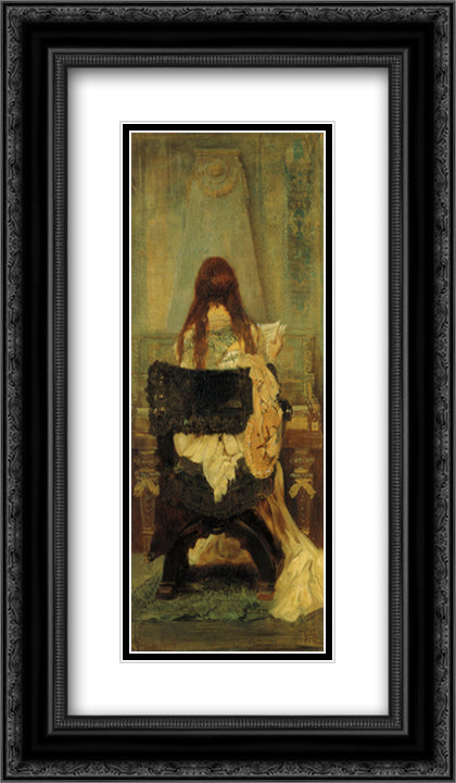 Lady at the Spinett 14x24 Black Ornate Wood Framed Art Print Poster with Double Matting by Makart, Hans