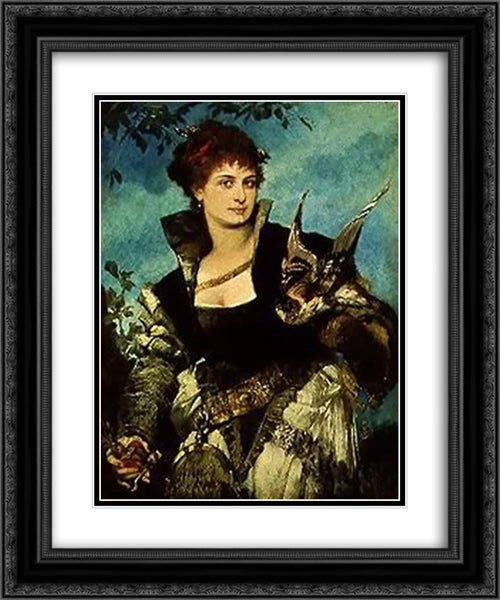 The Falconress 20x24 Black Ornate Wood Framed Art Print Poster with Double Matting by Makart, Hans