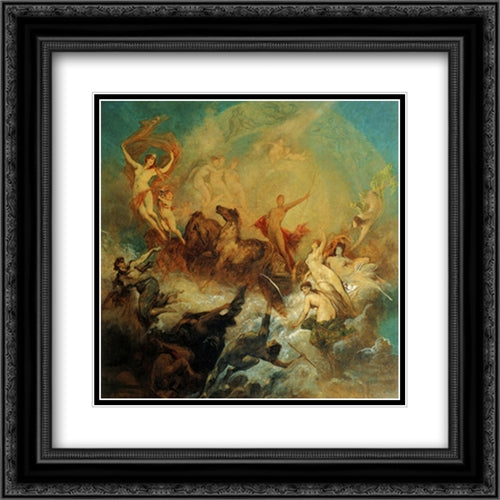 The Victory of Light over Darkness 20x20 Black Ornate Wood Framed Art Print Poster with Double Matting by Makart, Hans