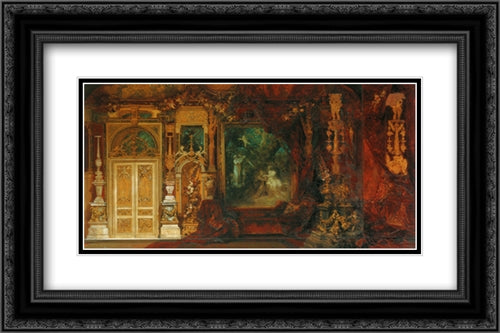 The Summer Night's Dream, Sketch for the Decoration of a Room in the Hermes Villa 24x16 Black Ornate Wood Framed Art Print Poster with Double Matting by Makart, Hans