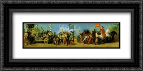 Feast Wagen of the Hunt 24x12 Black Ornate Wood Framed Art Print Poster with Double Matting by Makart, Hans