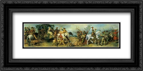 Hunting Party with Treasure Wagon 24x12 Black Ornate Wood Framed Art Print Poster with Double Matting by Makart, Hans