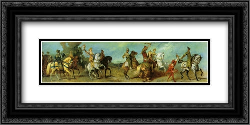 The Anniversary Parade: The Falcon Hunt 24x12 Black Ornate Wood Framed Art Print Poster with Double Matting by Makart, Hans