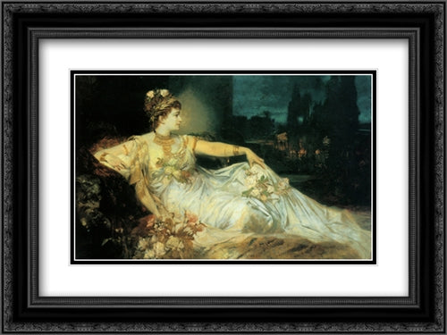 Charlotte Wolter as 'Messalina' 24x18 Black Ornate Wood Framed Art Print Poster with Double Matting by Makart, Hans