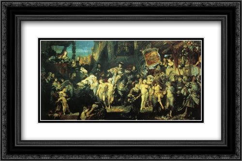 The Entry of Charles V into Antwerp 24x16 Black Ornate Wood Framed Art Print Poster with Double Matting by Makart, Hans