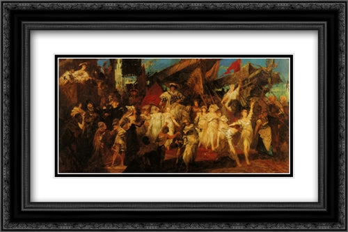 The Entry of Charles V. into Antwerp (Sketch) 24x16 Black Ornate Wood Framed Art Print Poster with Double Matting by Makart, Hans