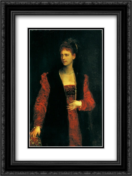 Zerline Gabillon 18x24 Black Ornate Wood Framed Art Print Poster with Double Matting by Makart, Hans