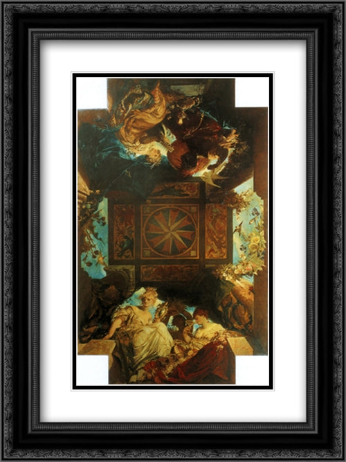 The Four Corners of the World 18x24 Black Ornate Wood Framed Art Print Poster with Double Matting by Makart, Hans