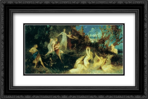 The Hunt of Diana (Study) 24x16 Black Ornate Wood Framed Art Print Poster with Double Matting by Makart, Hans