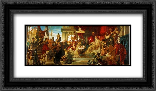 Venice Pays Homage to Caterina Cornaro 24x14 Black Ornate Wood Framed Art Print Poster with Double Matting by Makart, Hans