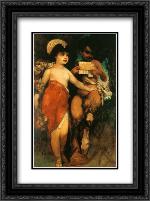 Faun and Nymph (Pan and Flora) 18x24 Black Ornate Wood Framed Art Print Poster with Double Matting by Makart, Hans