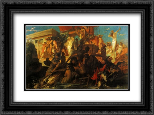 The Nile Hunt of Cleopatra 24x18 Black Ornate Wood Framed Art Print Poster with Double Matting by Makart, Hans