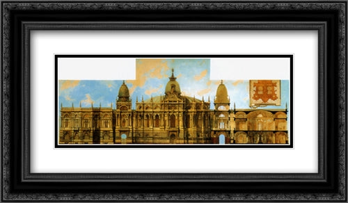 Studies for a palace, Rueckseit and (more glued on) a sketch 24x14 Black Ornate Wood Framed Art Print Poster with Double Matting by Makart, Hans