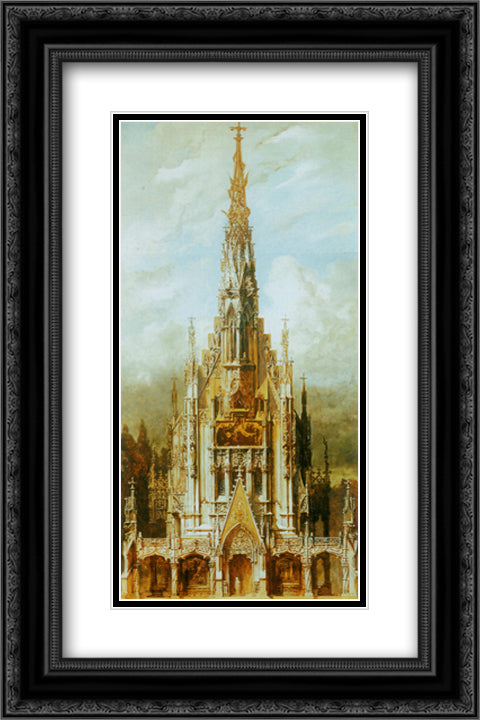 Gothic cemetary, St. Michaels, front tower 16x24 Black Ornate Wood Framed Art Print Poster with Double Matting by Makart, Hans