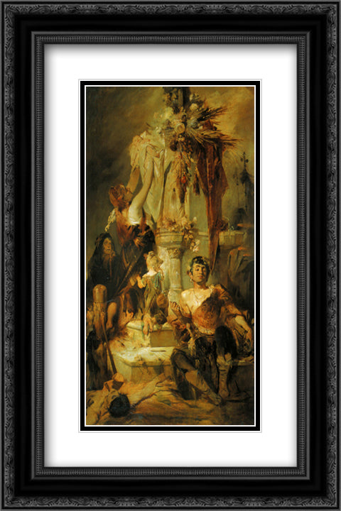 Sacrificial scene 16x24 Black Ornate Wood Framed Art Print Poster with Double Matting by Makart, Hans