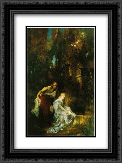 Snow White Receives the Poisoned Comb 18x24 Black Ornate Wood Framed Art Print Poster with Double Matting by Makart, Hans