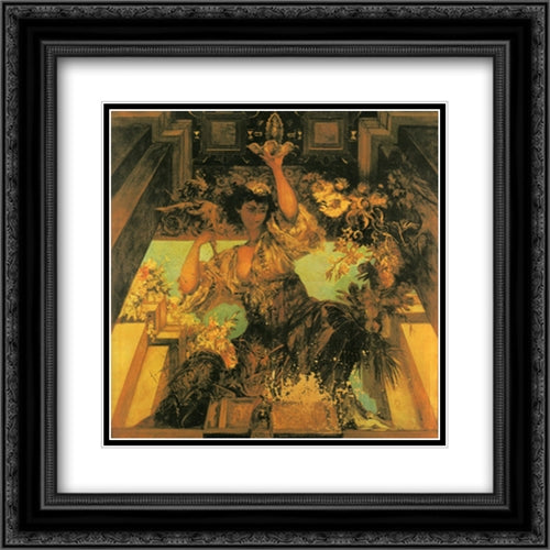 Symbol of the merry life' 20x20 Black Ornate Wood Framed Art Print Poster with Double Matting by Makart, Hans