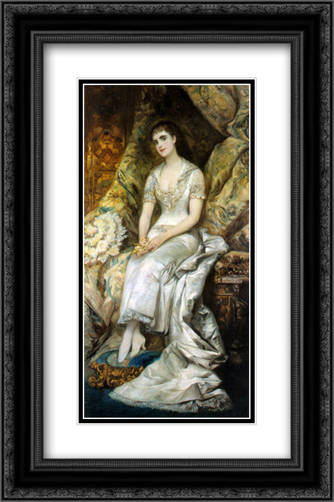 An Elegant Lady 16x24 Black Ornate Wood Framed Art Print Poster with Double Matting by Makart, Hans