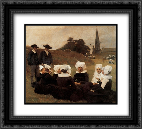 Breton Women at a Pardon 22x20 Black Ornate Wood Framed Art Print Poster with Double Matting by Dagnan-Bouveret, Pascal Adolphe Jean