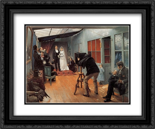 Wedding Party at the Photographer's Studio 24x20 Black Ornate Wood Framed Art Print Poster with Double Matting by Dagnan-Bouveret, Pascal Adolphe Jean