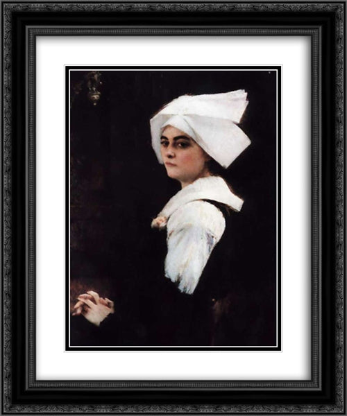 Portrait of a Brittany Girl 20x24 Black Ornate Wood Framed Art Print Poster with Double Matting by Dagnan-Bouveret, Pascal Adolphe Jean