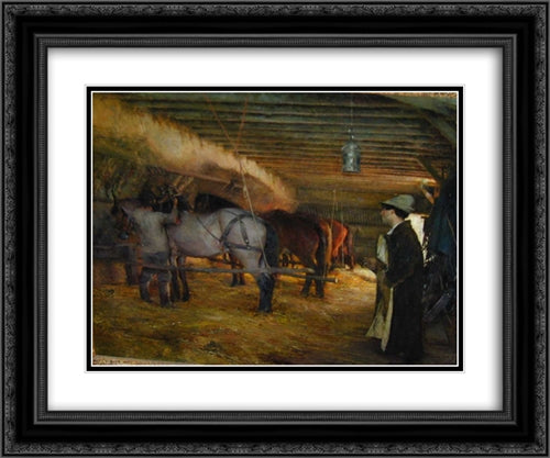 In the Stable 24x20 Black Ornate Wood Framed Art Print Poster with Double Matting by Dagnan-Bouveret, Pascal Adolphe Jean