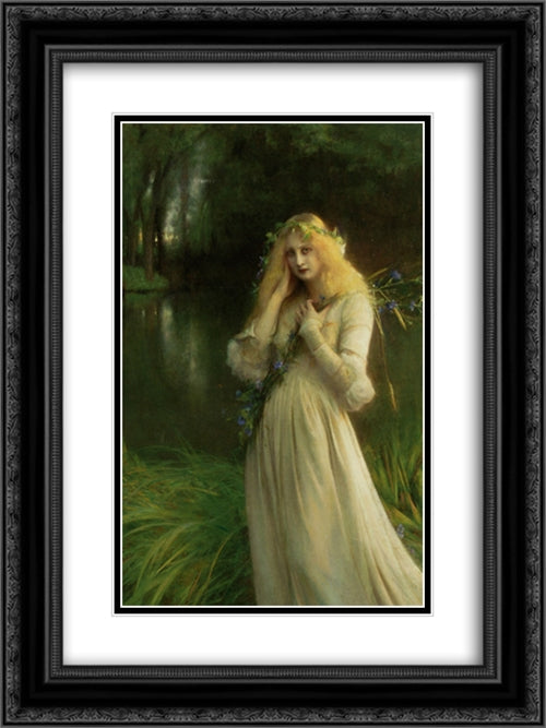 Ophelia 18x24 Black Ornate Wood Framed Art Print Poster with Double Matting by Dagnan-Bouveret, Pascal Adolphe Jean