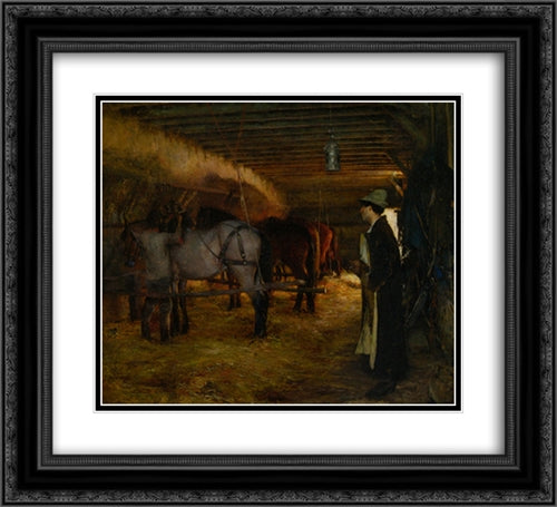 A Stable 22x20 Black Ornate Wood Framed Art Print Poster with Double Matting by Dagnan-Bouveret, Pascal Adolphe Jean