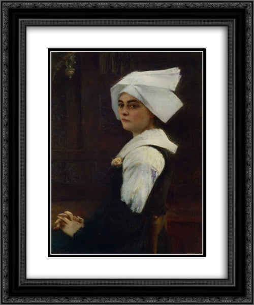 Breton Girl 20x24 Black Ornate Wood Framed Art Print Poster with Double Matting by Dagnan-Bouveret, Pascal Adolphe Jean