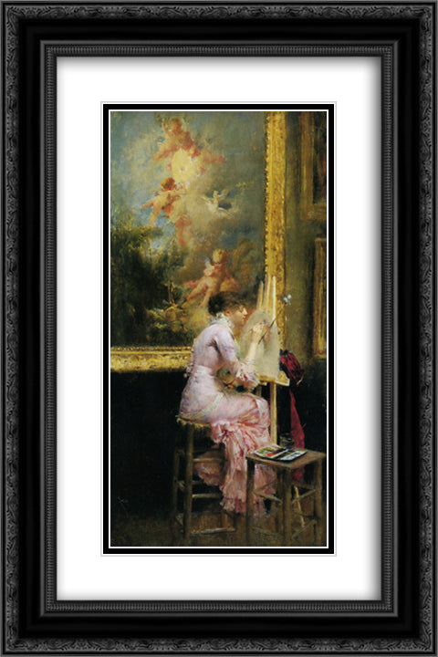 Lartiste au musee 16x24 Black Ornate Wood Framed Art Print Poster with Double Matting by Dagnan-Bouveret, Pascal Adolphe Jean