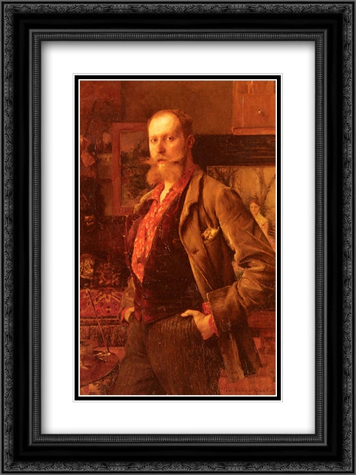 Portrait of Gustave Courtois 18x24 Black Ornate Wood Framed Art Print Poster with Double Matting by Dagnan-Bouveret, Pascal Adolphe Jean