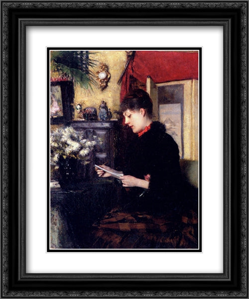La Lettre 20x24 Black Ornate Wood Framed Art Print Poster with Double Matting by Dagnan-Bouveret, Pascal Adolphe Jean