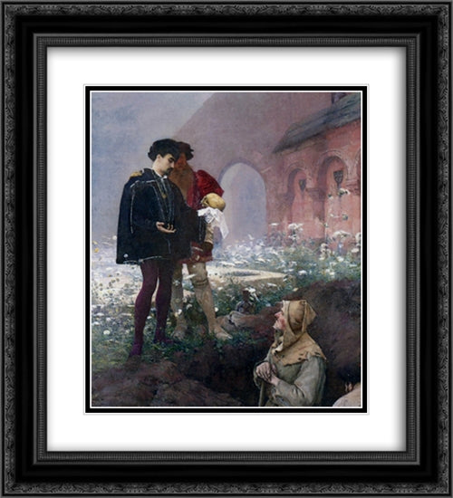 Hamlet et les Fossoyeurs 20x22 Black Ornate Wood Framed Art Print Poster with Double Matting by Dagnan-Bouveret, Pascal Adolphe Jean