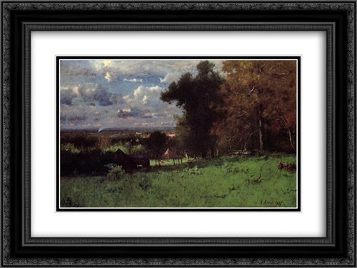 A Breezy Autumn 24x18 Black Ornate Wood Framed Art Print Poster with Double Matting by Inness, George