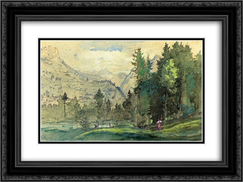Baberini, Italy 24x18 Black Ornate Wood Framed Art Print Poster with Double Matting by Inness, George